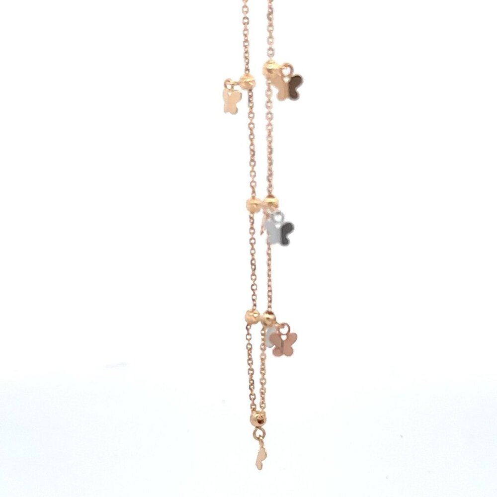 18K Gold Bracelet Butterflies Charms Three Tones Size 8 inches 2.54 grams - Picture 3 of 6